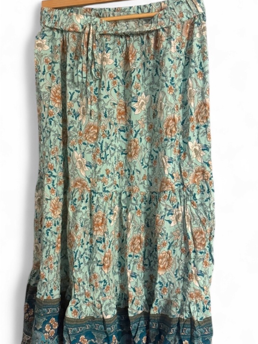 Simple Floral Maxi Skirt in Mint Green and Peach